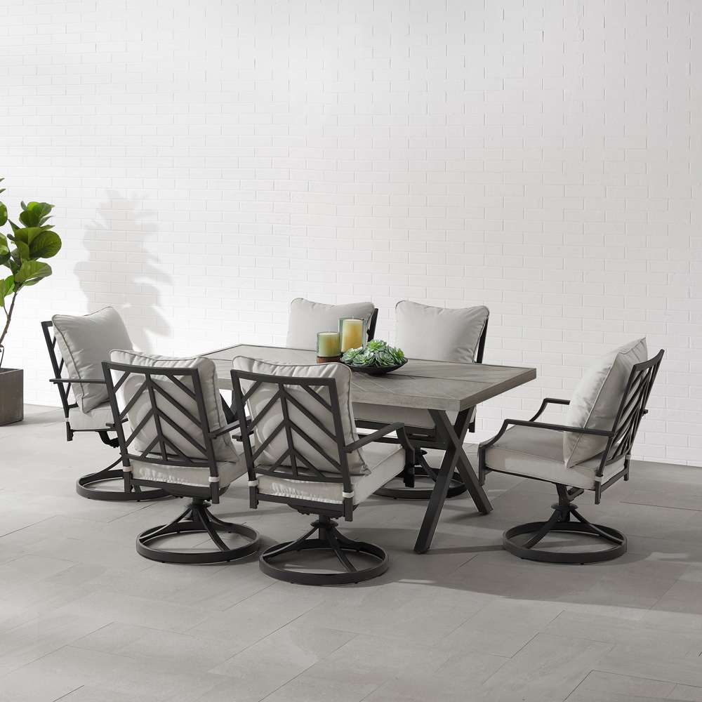 Crosley Furniture - Otto 7Pc Outdoor Dining Set Gray/Matte Black - Table & 6 Swivel Chairs - KO60062MB-GY veiw 2
