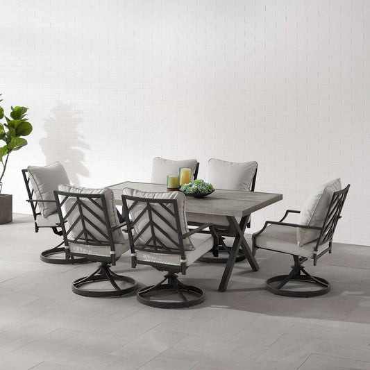 Crosley Furniture - Otto 7Pc Outdoor Dining Set Gray/Matte Black - Table & 6 Swivel Chairs - KO60062MB-GY veiw 2
