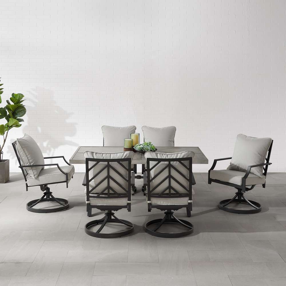 Crosley Furniture - Otto 7Pc Outdoor Dining Set Gray/Matte Black - Table & 6 Swivel Chairs - KO60062MB-GY veiw 3