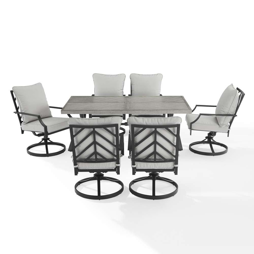 Crosley Furniture - Otto 7Pc Outdoor Dining Set Gray/Matte Black - Table & 6 Swivel Chairs - KO60062MB-GY veiw 6