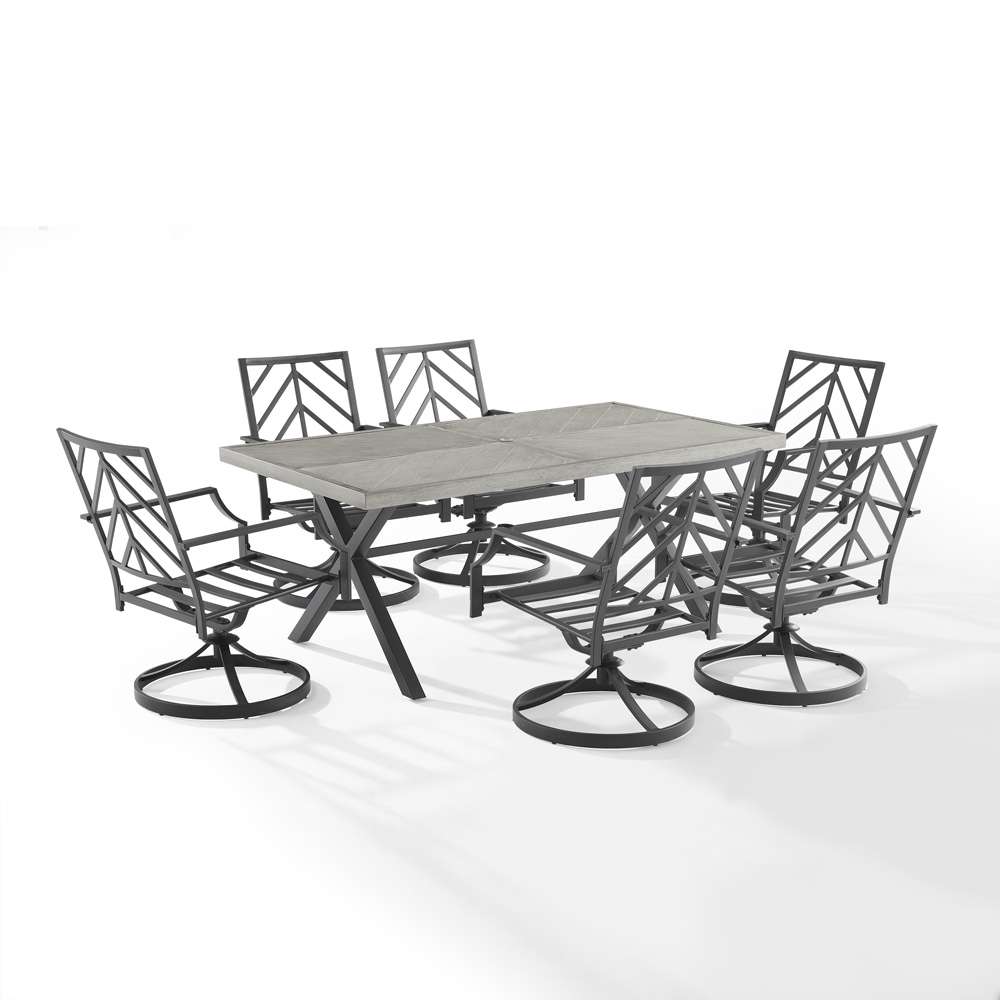 Crosley Furniture - Otto 7Pc Outdoor Dining Set Gray/Matte Black - Table & 6 Swivel Chairs - KO60062MB-GY veiw 7