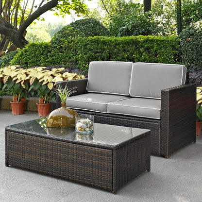 Crosley Furniture - Palm Harbor 2 Piece Outdoor Wicker Seating Set With Gray Cushions- Loveseat & Glass Top Table - KO70002BR-GY_CLOSEOUT veiw 1