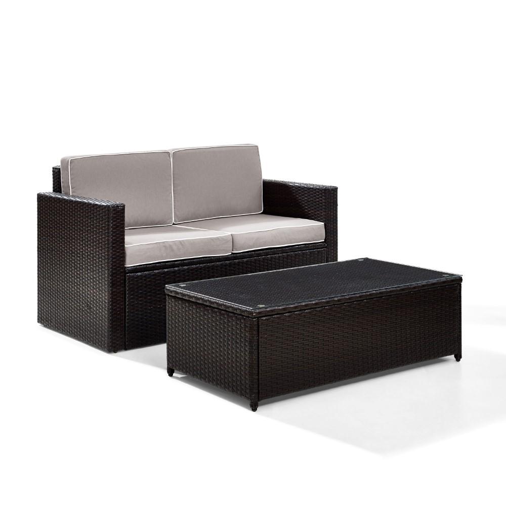 Crosley Furniture - Palm Harbor 2 Piece Outdoor Wicker Seating Set With Gray Cushions- Loveseat & Glass Top Table - KO70002BR-GY_CLOSEOUT veiw 3
