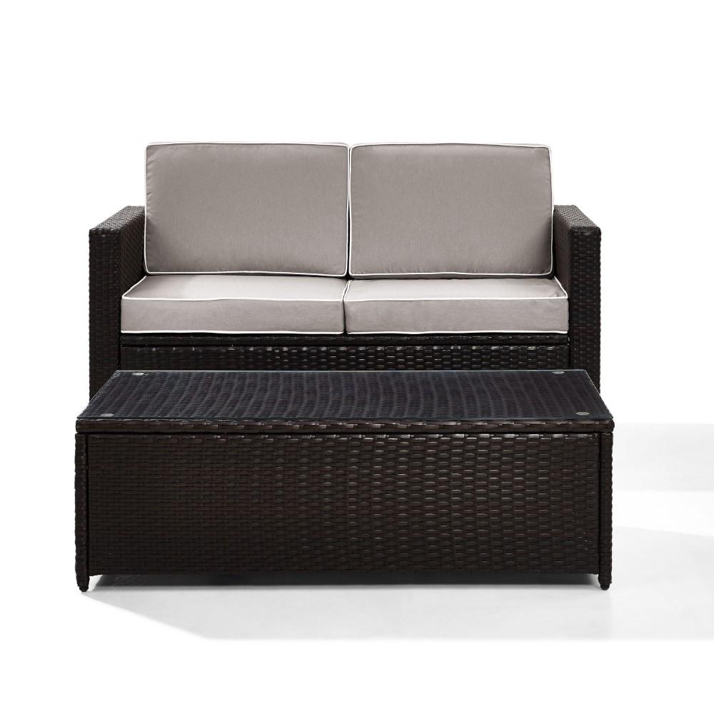 Crosley Furniture - Palm Harbor 2 Piece Outdoor Wicker Seating Set With Gray Cushions- Loveseat & Glass Top Table - KO70002BR-GY_CLOSEOUT veiw 4