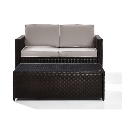 Crosley Furniture - Palm Harbor 2 Piece Outdoor Wicker Seating Set With Gray Cushions- Loveseat & Glass Top Table - KO70002BR-GY_CLOSEOUT veiw 4