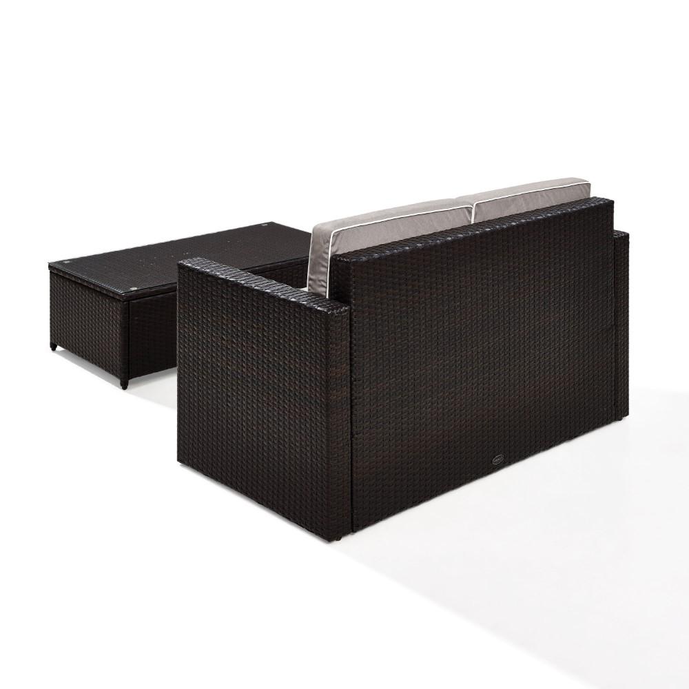 Crosley Furniture - Palm Harbor 2 Piece Outdoor Wicker Seating Set With Gray Cushions- Loveseat & Glass Top Table - KO70002BR-GY_CLOSEOUT veiw 5