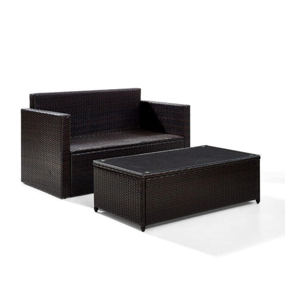 Crosley Furniture - Palm Harbor 2 Piece Outdoor Wicker Seating Set With Gray Cushions- Loveseat & Glass Top Table - KO70002BR-GY_CLOSEOUT veiw 6
