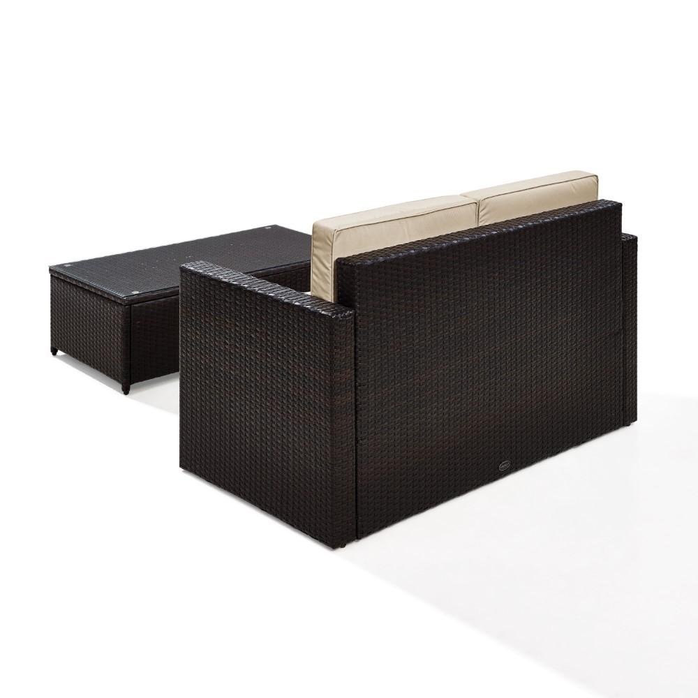 Crosley Furniture - Palm Harbor 2 Piece Outdoor Wicker Seating Set With Sand Cushions - Loveseat & Glass Top Table - KO70002BR-SA_CLOSEOUT veiw 3