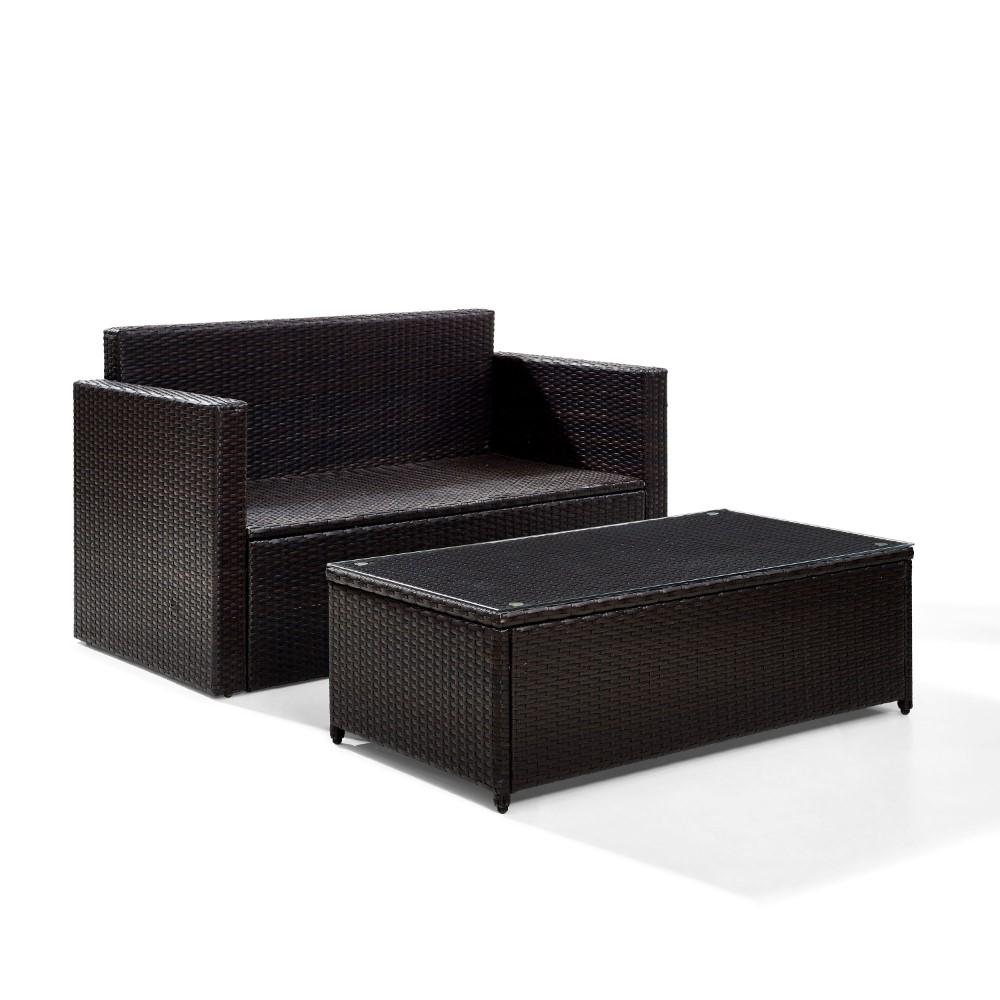 Crosley Furniture - Palm Harbor 2 Piece Outdoor Wicker Seating Set With Sand Cushions - Loveseat & Glass Top Table - KO70002BR-SA_CLOSEOUT veiw 4