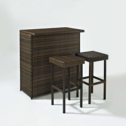 Crosley Furniture - Palm Harbor 3 Piece Outdoor Wicker Bar Set - Table & Two Stools - KO70009BR_CLOSEOUT veiw 1