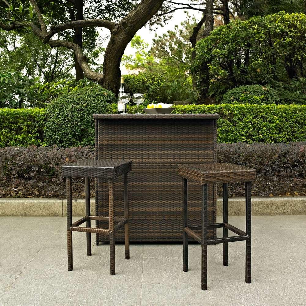 Crosley Furniture - Palm Harbor 3 Piece Outdoor Wicker Bar Set - Table & Two Stools - KO70009BR_CLOSEOUT veiw 4