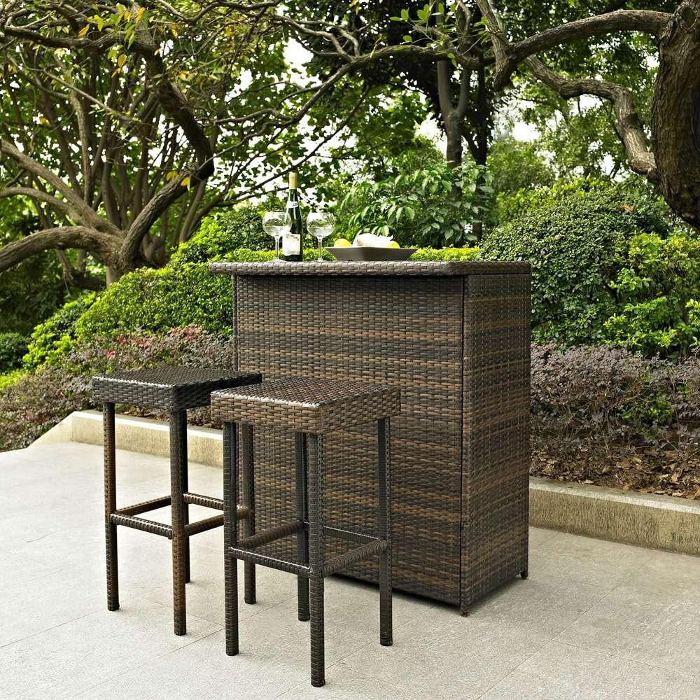 Crosley Furniture - Palm Harbor 3 Piece Outdoor Wicker Bar Set - Table & Two Stools - KO70009BR_CLOSEOUT veiw 6