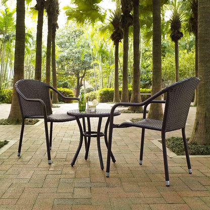 Crosley Furniture - Palm Harbor 3 Piece Outdoor Wicker Caf? Seating Set in Brown - 2 Stacking Chairs and Round Side Table - KO70060BR_CLOSEOUT veiw 1