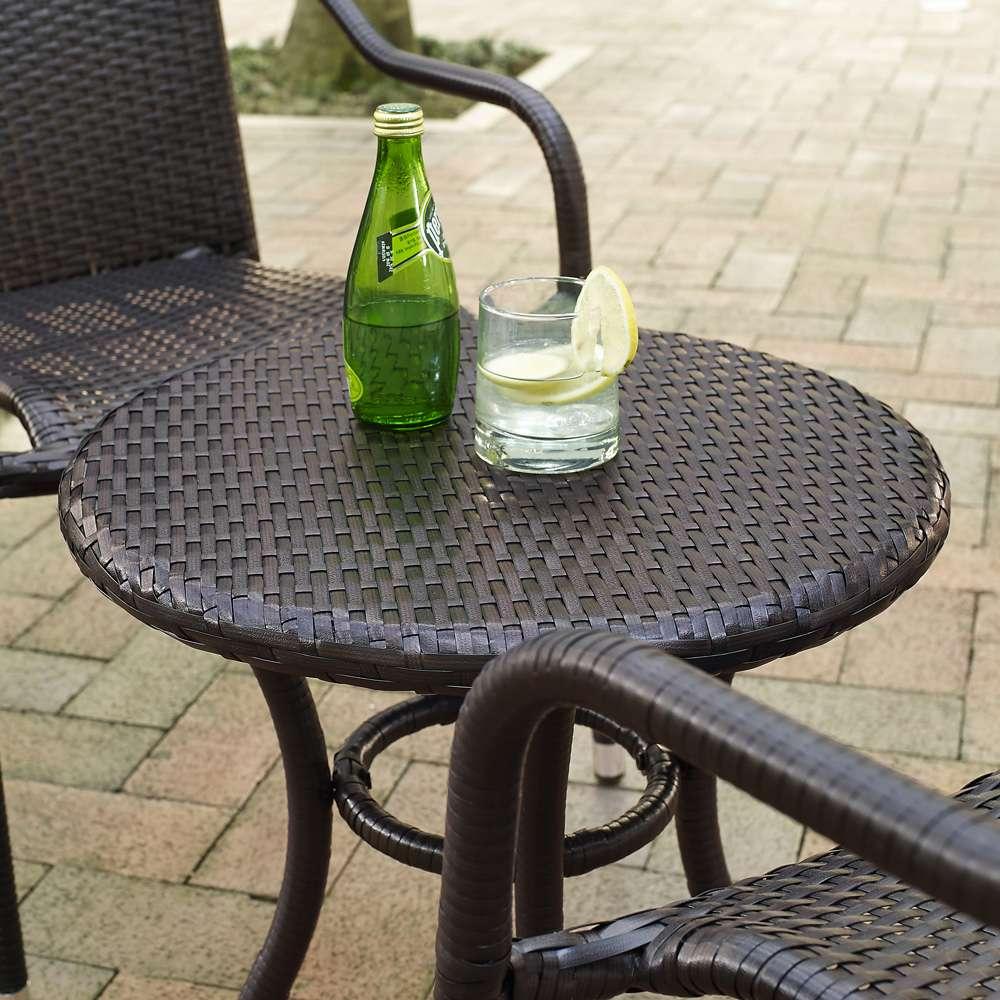 Crosley Furniture - Palm Harbor 3 Piece Outdoor Wicker Caf? Seating Set in Brown - 2 Stacking Chairs and Round Side Table - KO70060BR_CLOSEOUT veiw 3