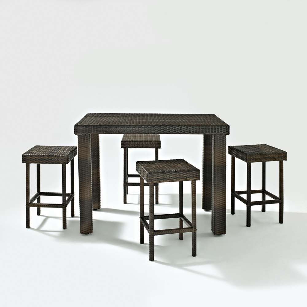 Crosley Furniture - Palm Harbor 5 Piece Outdoor Wicker High Dining Set - Table & Four Stools - KO70010BR_CLOSEOUT veiw 1
