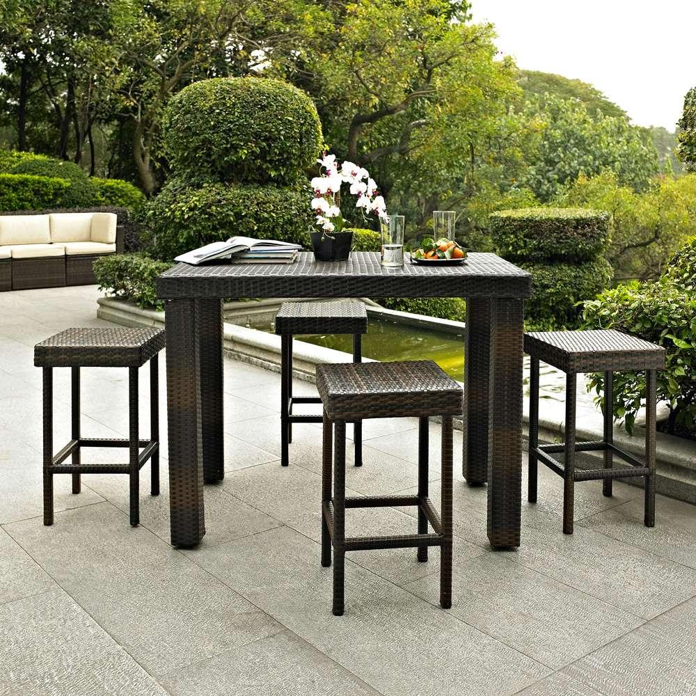Crosley Furniture - Palm Harbor 5 Piece Outdoor Wicker High Dining Set - Table & Four Stools - KO70010BR_CLOSEOUT veiw 3