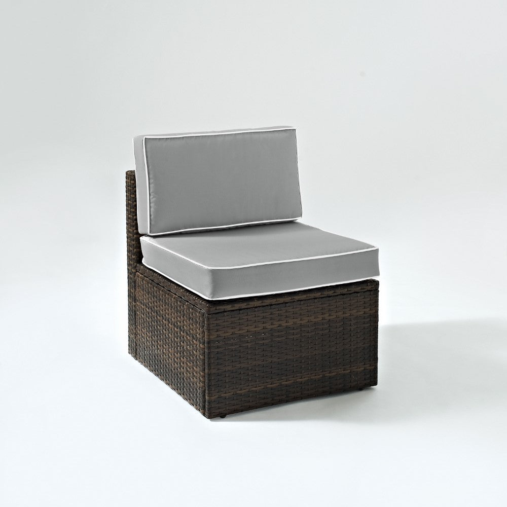 Crosley Furniture - Palm Harbor Outdoor Wicker Center Chair in Brown With Gray Cushions - KO70090BR-GY_CLOSEOUT veiw 1