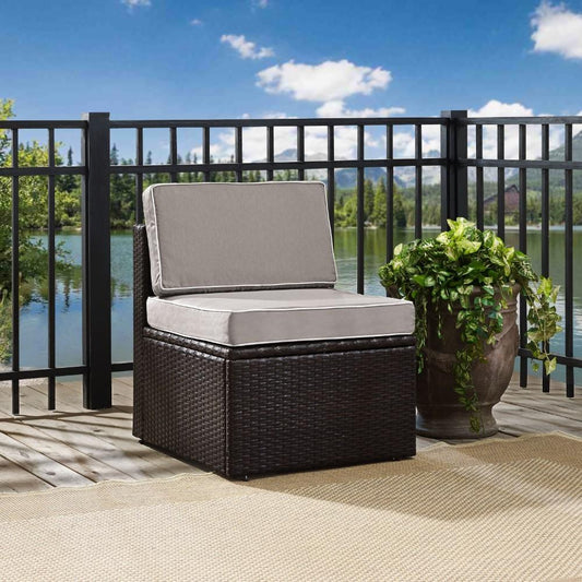 Crosley Furniture - Palm Harbor Outdoor Wicker Center Chair in Brown With Gray Cushions - KO70090BR-GY_CLOSEOUT veiw 2