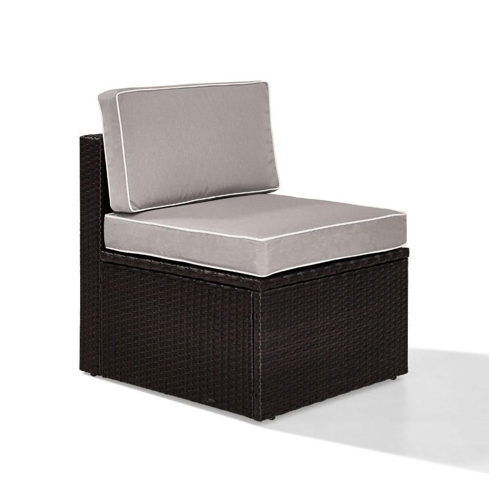 Crosley Furniture - Palm Harbor Outdoor Wicker Center Chair in Brown With Gray Cushions - KO70090BR-GY_CLOSEOUT veiw 3