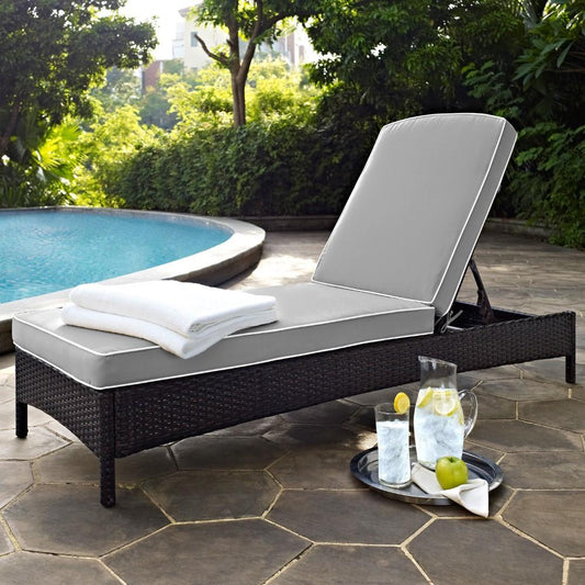 Crosley Furniture - Palm Harbor Outdoor Wicker Chaise Lounge in Brown With Gray Cushions - KO70093BR-GY_CLOSEOUT veiw 1