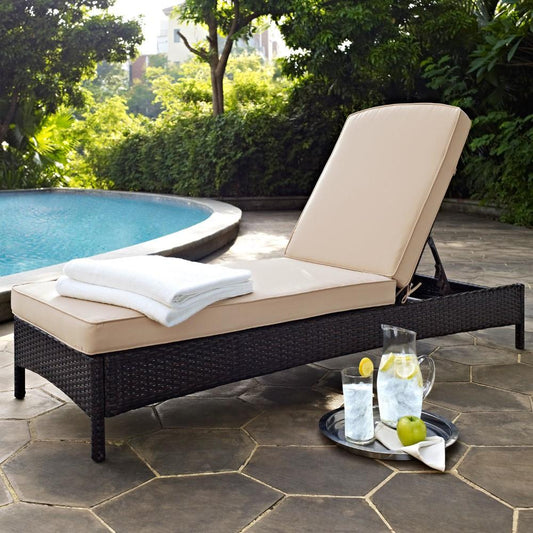 Crosley Furniture - Palm Harbor Outdoor Wicker Chaise Lounge in Brown With Sand Cushions - KO70093BR-SA_CLOSEOUT veiw 1