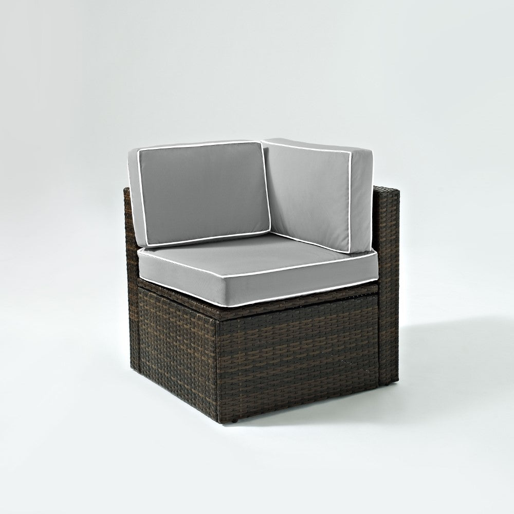 Crosley Furniture - Palm Harbor Outdoor Wicker Corner Chair in Brown With Gray Cushions - KO70089BR-GY_CLOSEOUT veiw 1