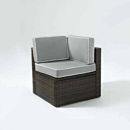 Crosley Furniture - Palm Harbor Outdoor Wicker Corner Chair in Brown With Gray Cushions - KO70089BR-GY_CLOSEOUT veiw 1