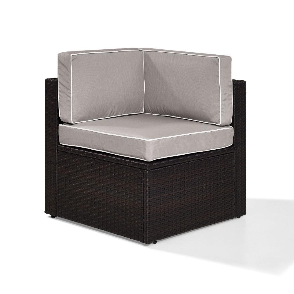 Crosley Furniture - Palm Harbor Outdoor Wicker Corner Chair in Brown With Gray Cushions - KO70089BR-GY_CLOSEOUT veiw 3