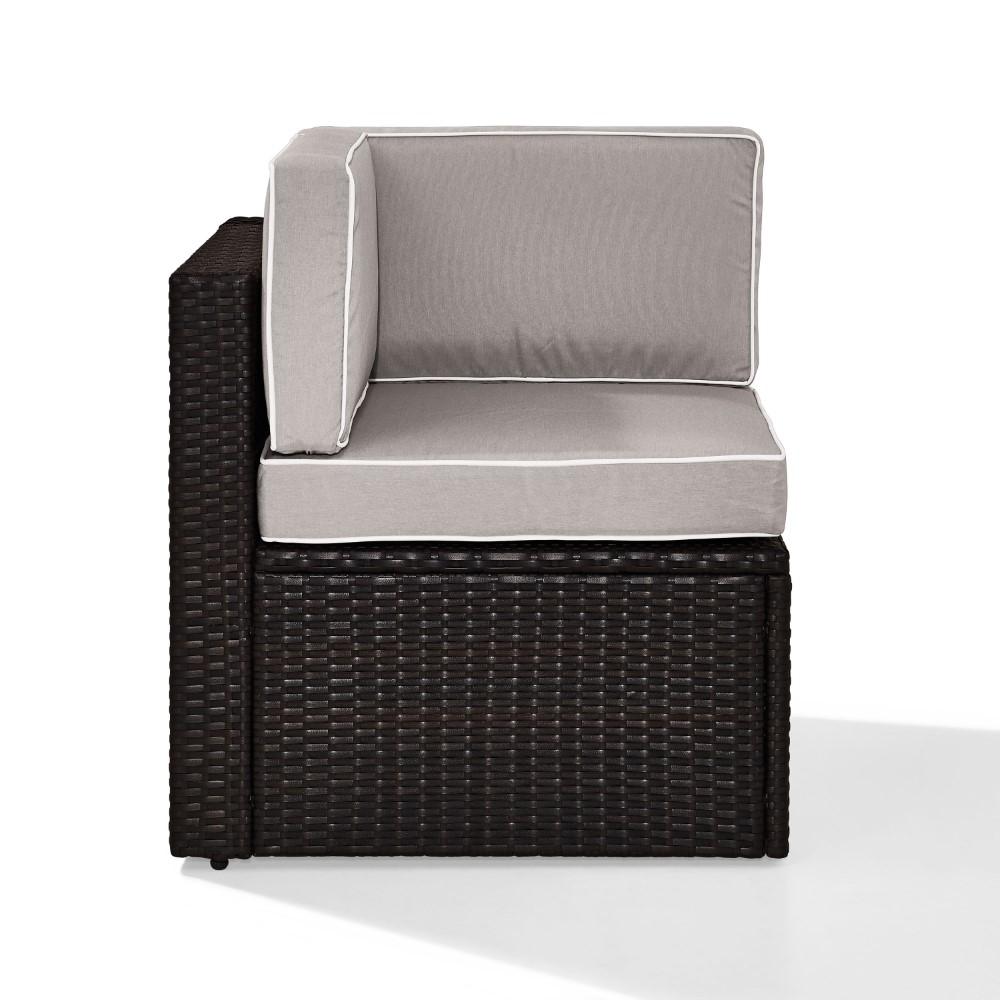 Crosley Furniture - Palm Harbor Outdoor Wicker Corner Chair in Brown With Gray Cushions - KO70089BR-GY_CLOSEOUT veiw 4