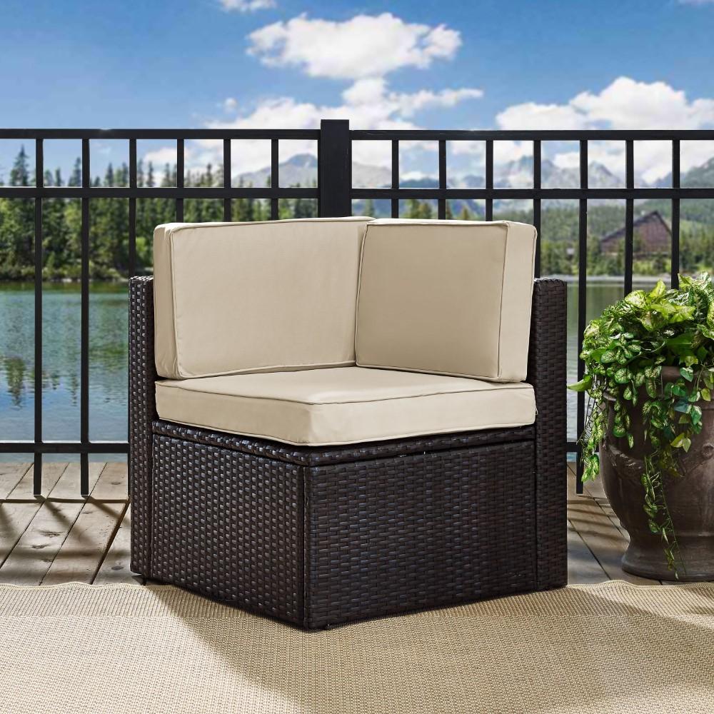 Crosley Furniture - Palm Harbor Outdoor Wicker Corner Chair in Brown With Sand Cushions - KO70089BR-SA_CLOSEOUT veiw 2