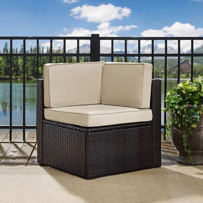 Crosley Furniture - Palm Harbor Outdoor Wicker Corner Chair in Brown With Sand Cushions - KO70089BR-SA_CLOSEOUT veiw 2