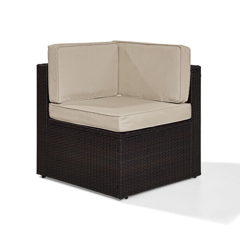 Crosley Furniture - Palm Harbor Outdoor Wicker Corner Chair in Brown With Sand Cushions - KO70089BR-SA_CLOSEOUT veiw 3