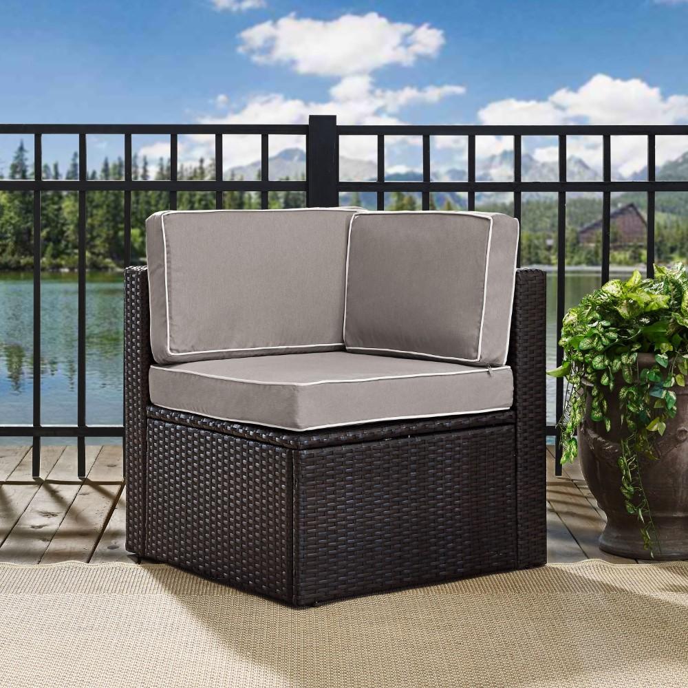 Crosley Furniture - Palm Harbor Outdoor Wicker Corner Chair in Brown With Gray Cushions - KO70089BR-GY view 2