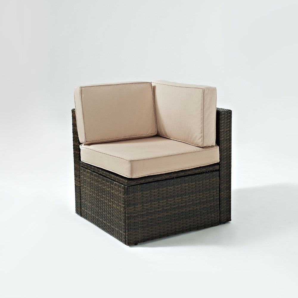 Crosley Furniture - Palm Harbor Outdoor Wicker Corner Chair in Brown With Sand Cushions - KO70089BR-SA view 1