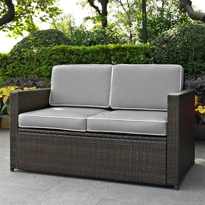 Crosley Furniture - Palm Harbor Outdoor Wicker Loveseat in Brown With Gray Cushions - KO70092BR-GY_CLOSEOUT veiw 1
