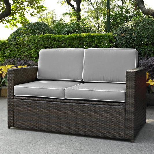 Crosley Furniture - Palm Harbor Outdoor Wicker Loveseat in Brown With Gray Cushions - KO70092BR-GY_CLOSEOUT veiw 1