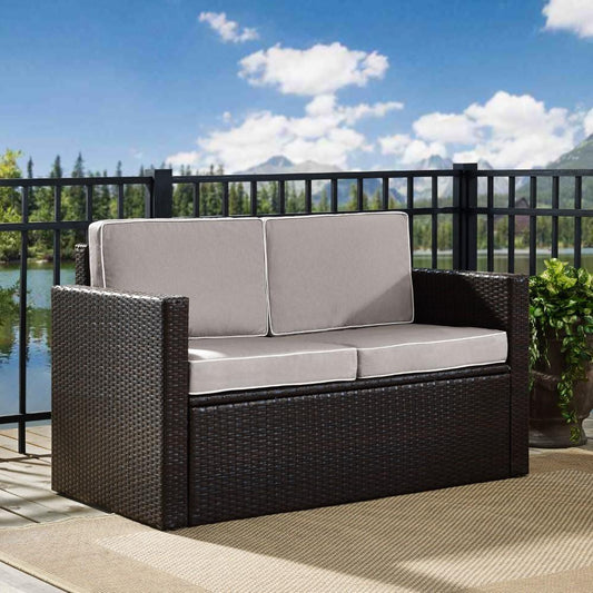 Crosley Furniture - Palm Harbor Outdoor Wicker Loveseat in Brown With Gray Cushions - KO70092BR-GY_CLOSEOUT veiw 2