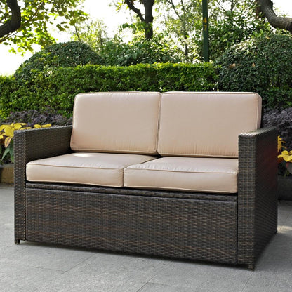 Crosley Furniture - Palm Harbor Outdoor Wicker Loveseat in Brown With Sand Cushions - KO70092BR-SA_CLOSEOUT veiw 1