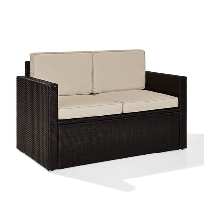 Crosley Furniture - Palm Harbor Outdoor Wicker Loveseat in Brown With Sand Cushions - KO70092BR-SA_CLOSEOUT veiw 3
