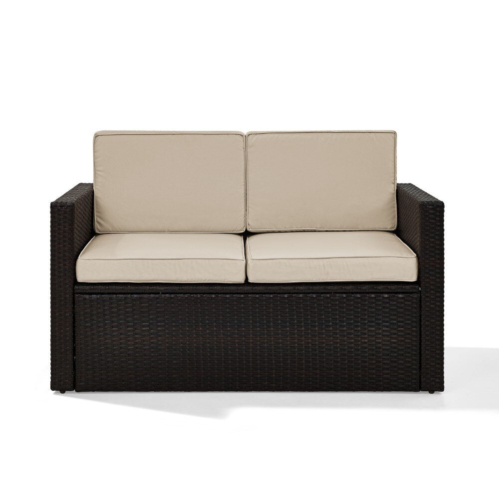 Crosley Furniture - Palm Harbor Outdoor Wicker Loveseat in Brown With Sand Cushions - KO70092BR-SA_CLOSEOUT veiw 4