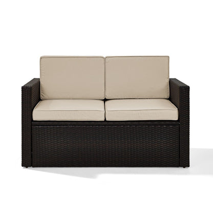 Crosley Furniture - Palm Harbor Outdoor Wicker Loveseat in Brown With Sand Cushions - KO70092BR-SA_CLOSEOUT veiw 4