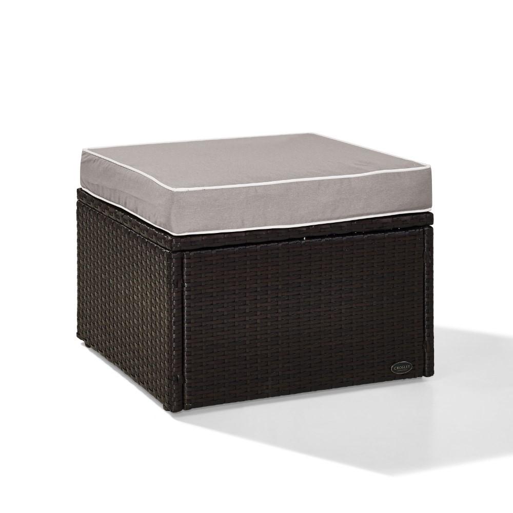 Crosley Furniture - Palm Harbor Outdoor Wicker Ottoman in Brown With Gray Cushions - KO70091BR-GY_CLOSEOUT veiw 3