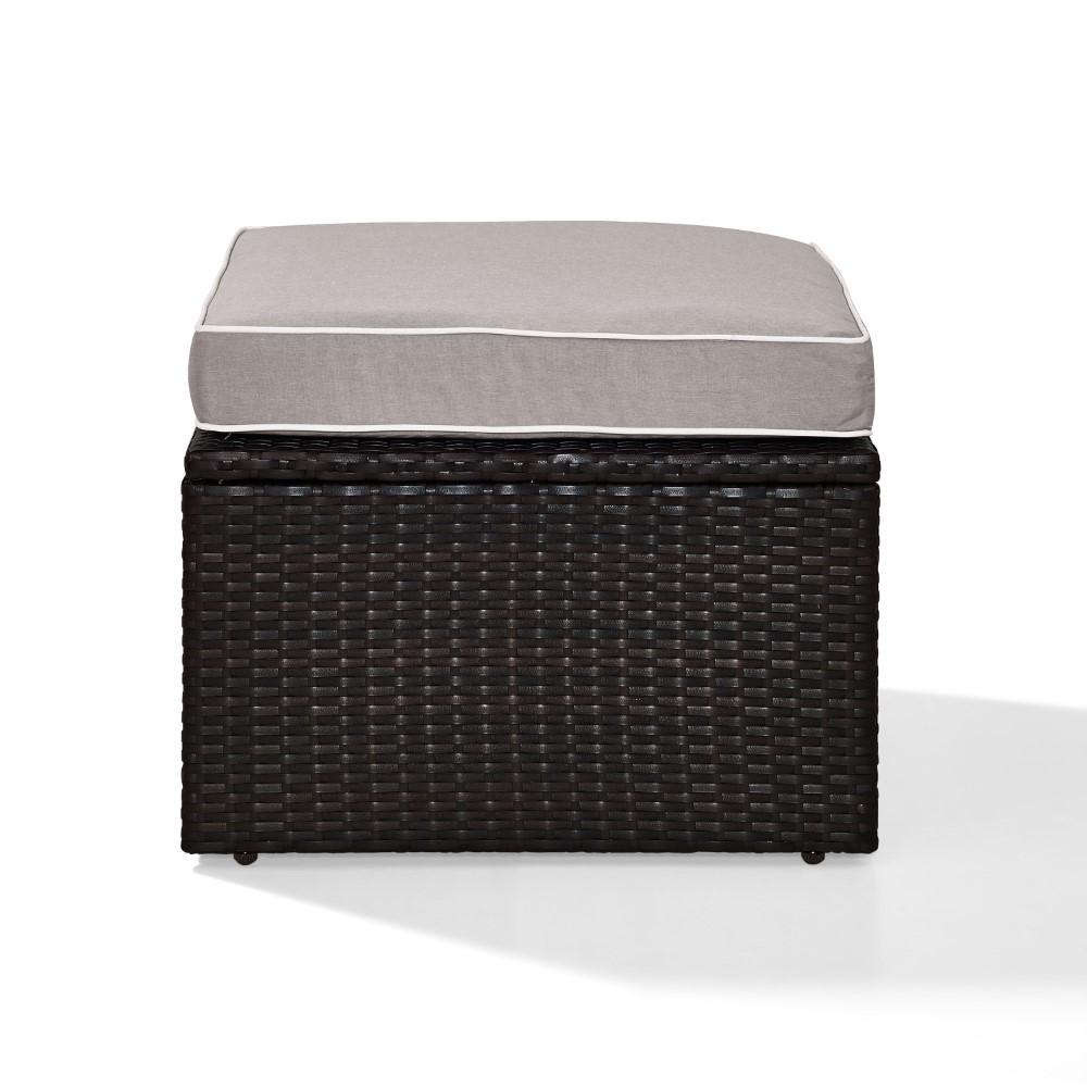 Crosley Furniture - Palm Harbor Outdoor Wicker Ottoman in Brown With Gray Cushions - KO70091BR-GY_CLOSEOUT veiw 4