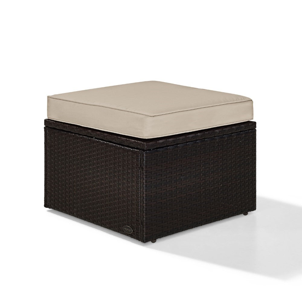 Crosley Furniture - Palm Harbor Outdoor Wicker Ottoman in Brown With Sand Cushions - KO70091BR-SA_CLOSEOUT veiw 3