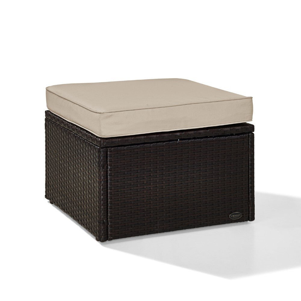 Crosley Furniture - Palm Harbor Outdoor Wicker Ottoman in Brown With Sand Cushions - KO70091BR-SA_CLOSEOUT veiw 5