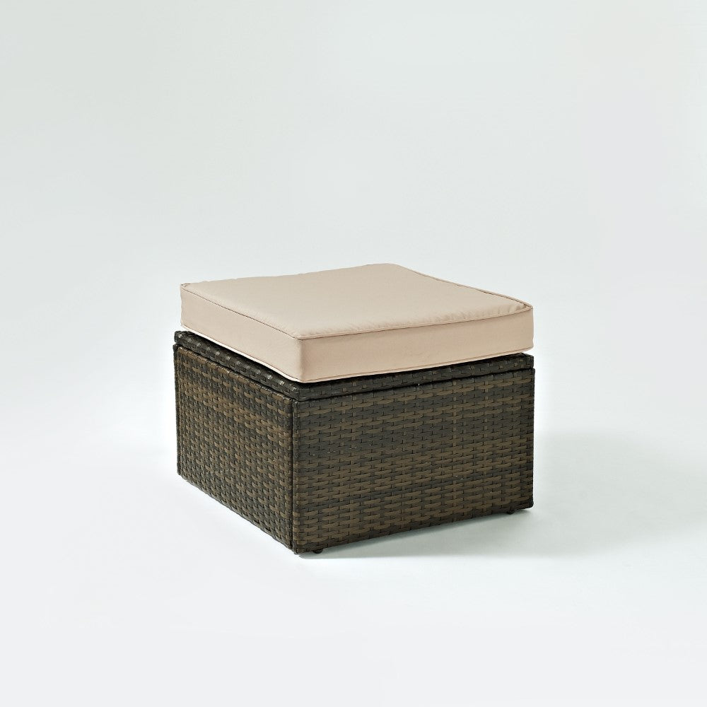Crosley Furniture - Palm Harbor Outdoor Wicker Ottoman in Brown With Sand Cushions - KO70091BR-SA view 1
