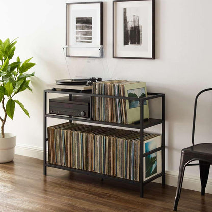 Crosley Furniture Provo Record Storage Console Matte Black/Brown - CF1143MB-BR veiw 1
