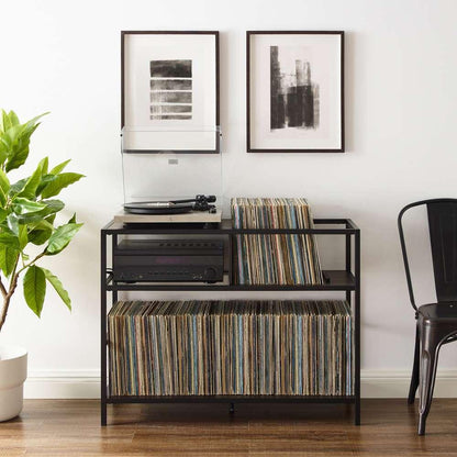 Crosley Furniture Provo Record Storage Console Matte Black/Brown - CF1143MB-BR veiw 2