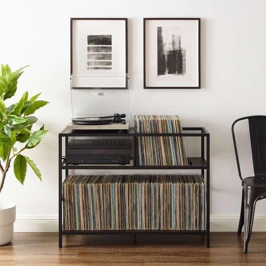 Crosley Furniture Provo Record Storage Console Matte Black/Brown - CF1143MB-BR veiw 2