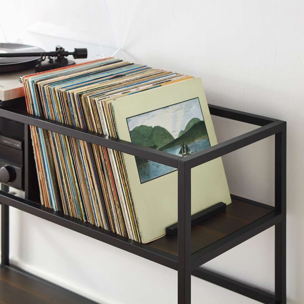 Crosley Furniture Provo Record Storage Console Matte Black/Brown - CF1143MB-BR veiw 3
